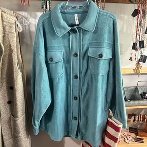 Teal soft flannel button up jacket